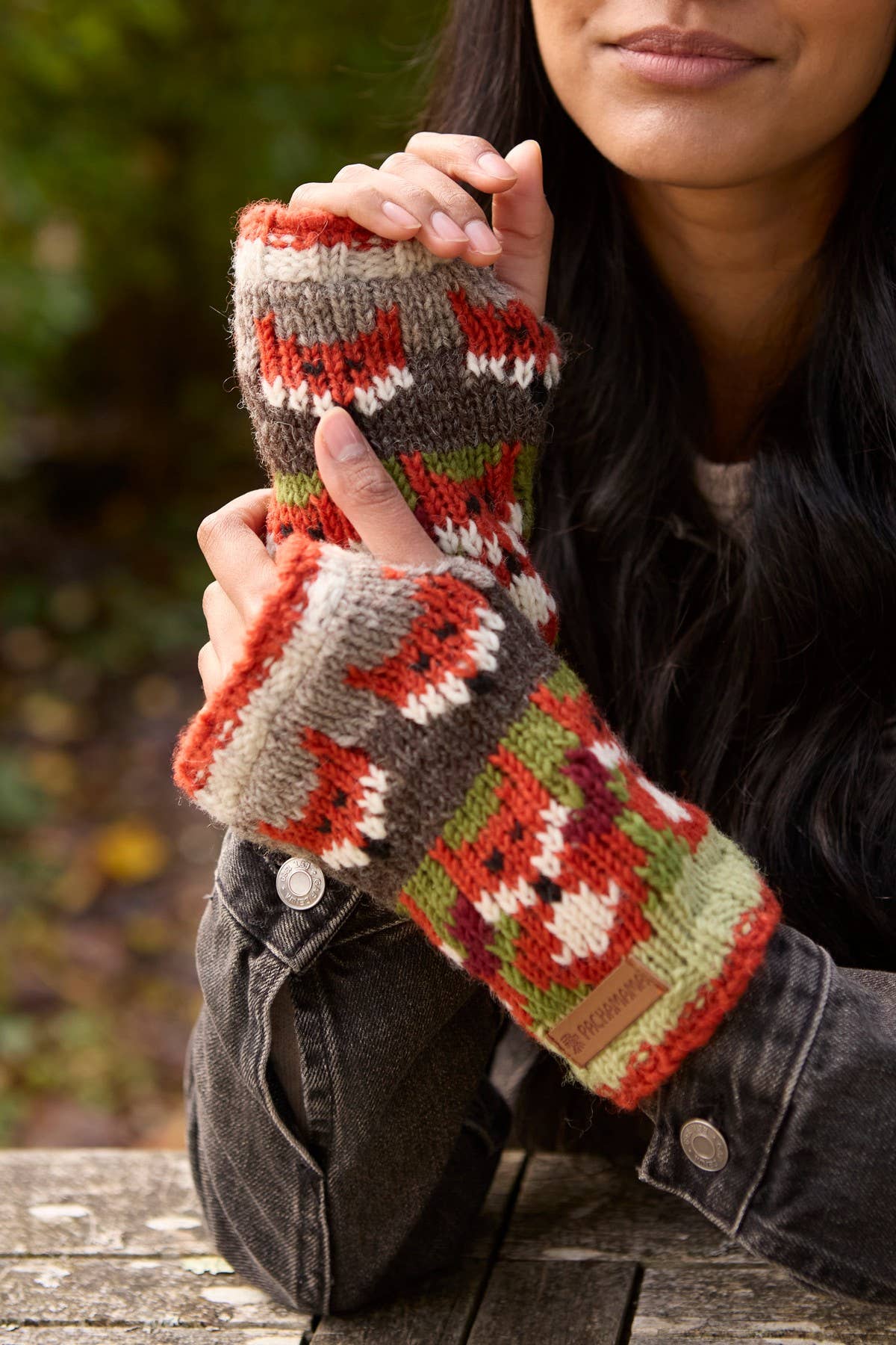 Pachamama fingerlose Wollhandschuhe mit Fair-Isle-Muster und Fleecefutter – handgefertigt in Nepal