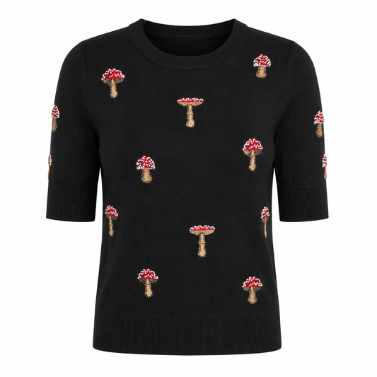 Succubus Vintage-Strickpullover mit Magic-Mushroom-Pilzstickerei