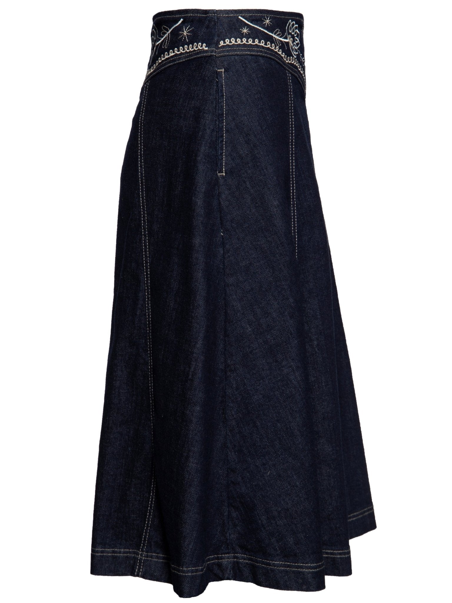 Damen Western Swing Skirt "Flowers" - dark blue wash - Dotty&Dan