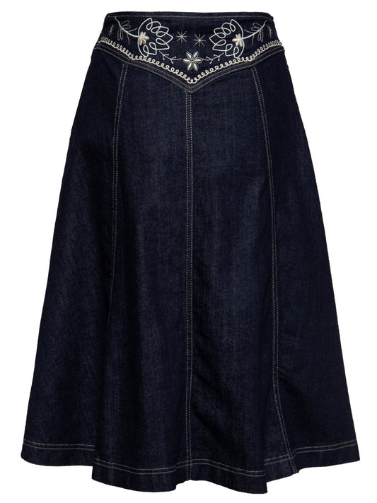 Damen Western Swing Skirt "Flowers" - dark blue wash - Dotty&Dan