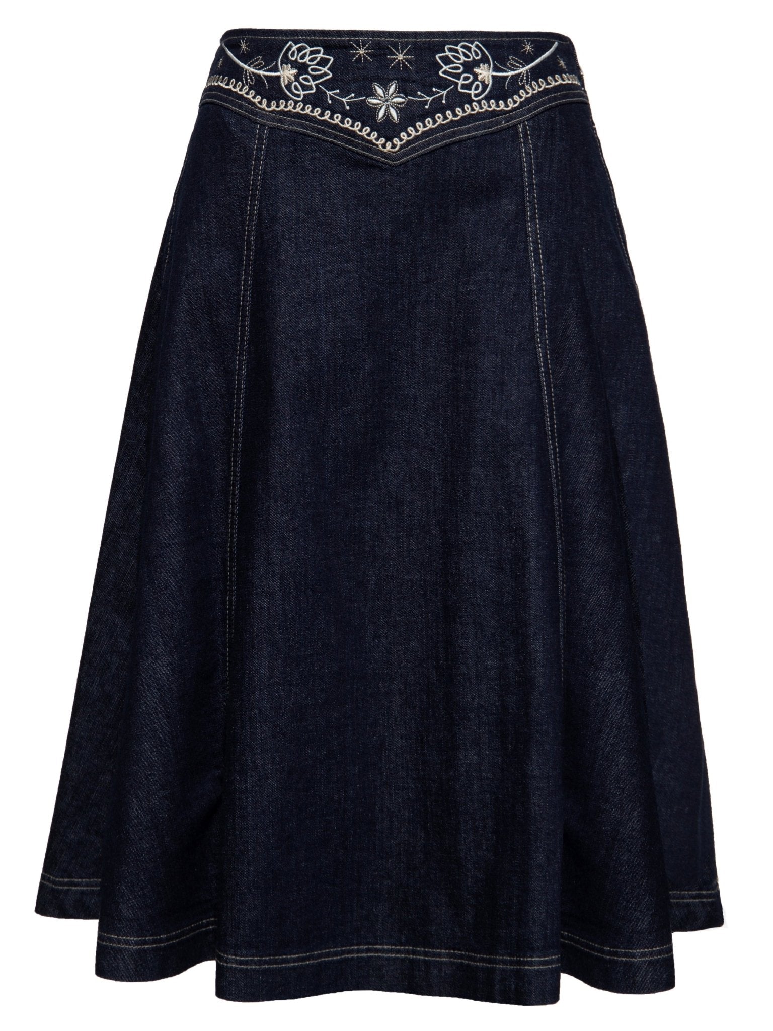 Damen Western Swing Skirt "Flowers" - dark blue wash - Dotty&Dan