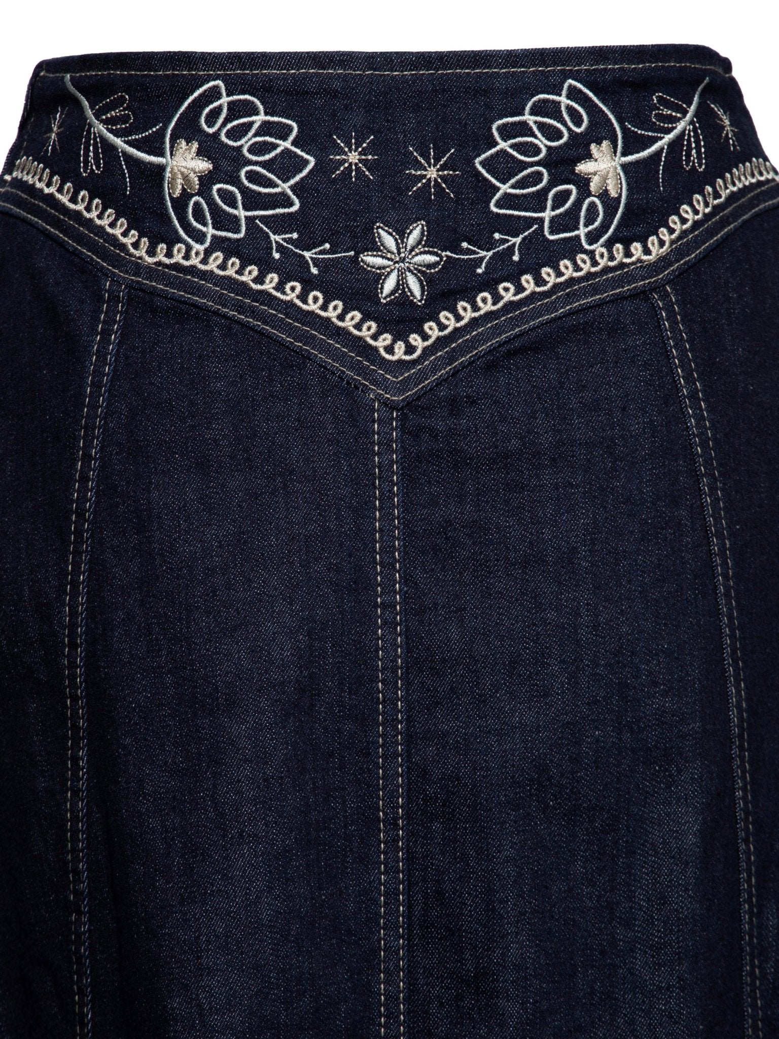 Damen Western Swing Skirt "Flowers" - dark blue wash - Dotty&Dan