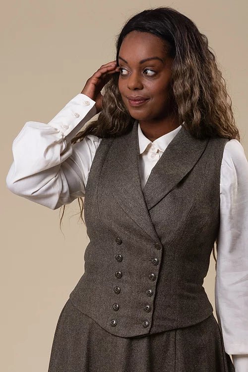 Dapper Dame Waistcoat - thyme herringbone - Dotty&Dan
