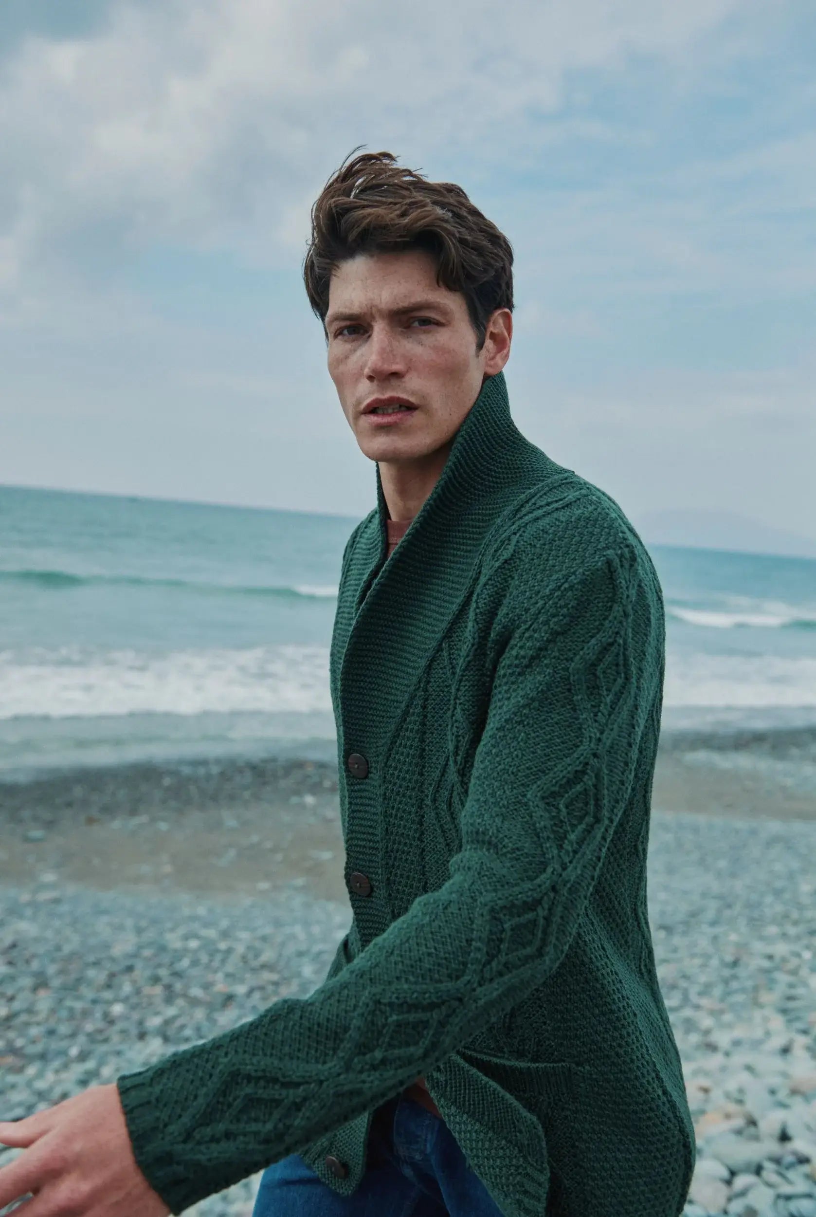 Killary Fjord Aran Strickjacke - Waldgrün - Dotty&Dan