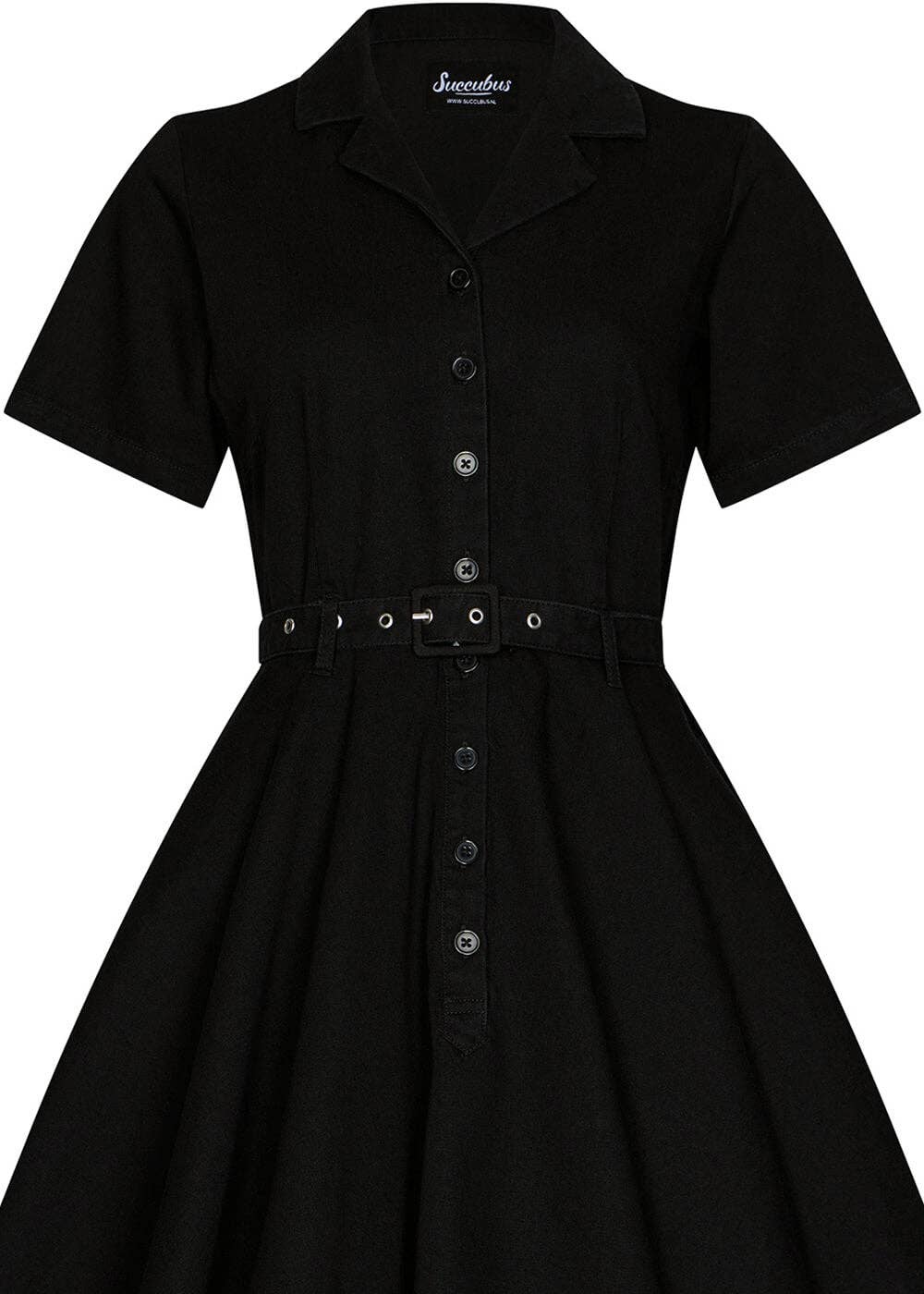 Vintage-inspiriertes schwarzes Rockabilly Kleid aus Denim im 50er Jahre Stil