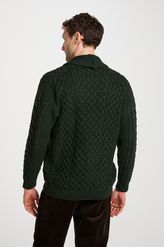 Herren Merino Schalkragen-Cardigan Grün Rückansicht Aran Woollen Mills
