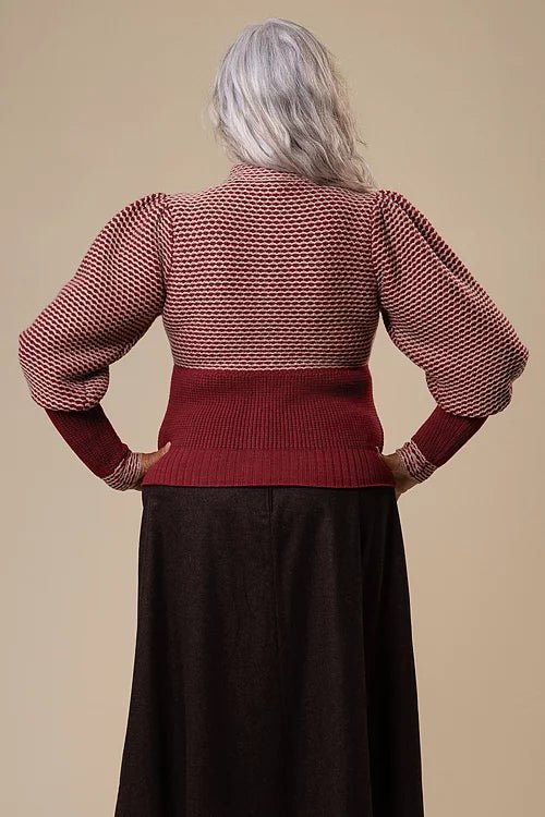 Edwardian Cycling Cardi -burgundy/sand - Dotty&Dan