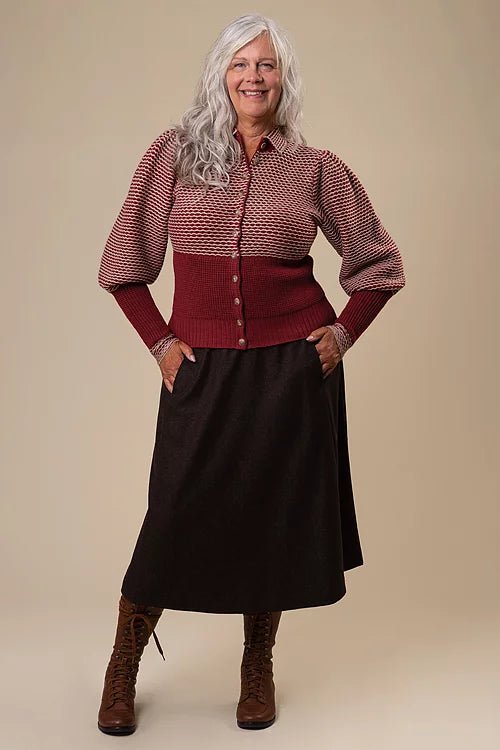 Edwardian Cycling Cardi -burgundy/sand - Dotty&Dan