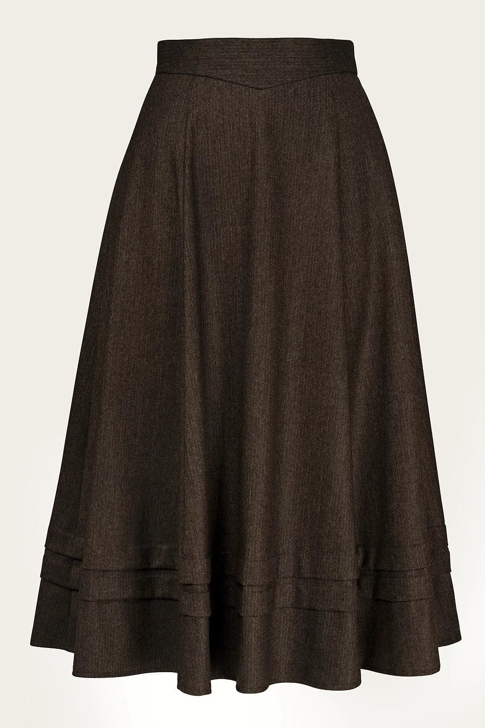 The Tireless Trailblazer Skirt - brown pinstripe herringbone