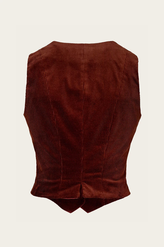 Rückansicht Emmy Design Cord Weste Zimtbraun – Jumbo Cord Damenmode