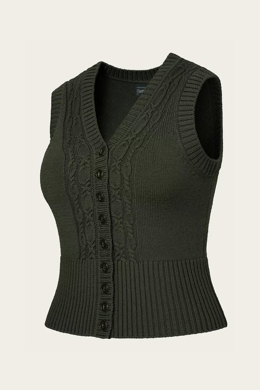 Emmy Design Sassy Sweater Vest Pine Green – Damen Wollweste Vintage