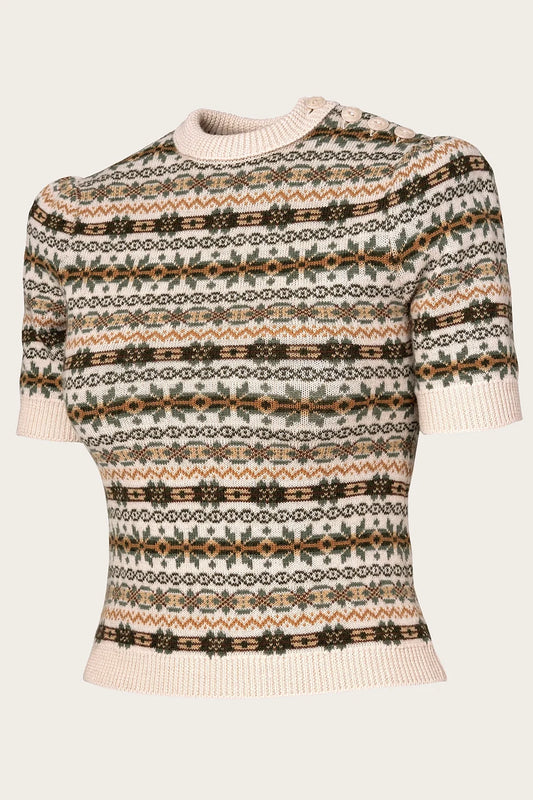 Emmy Design Fairest Knit Top – Vintage Fair Isle Stricktop in Antique White