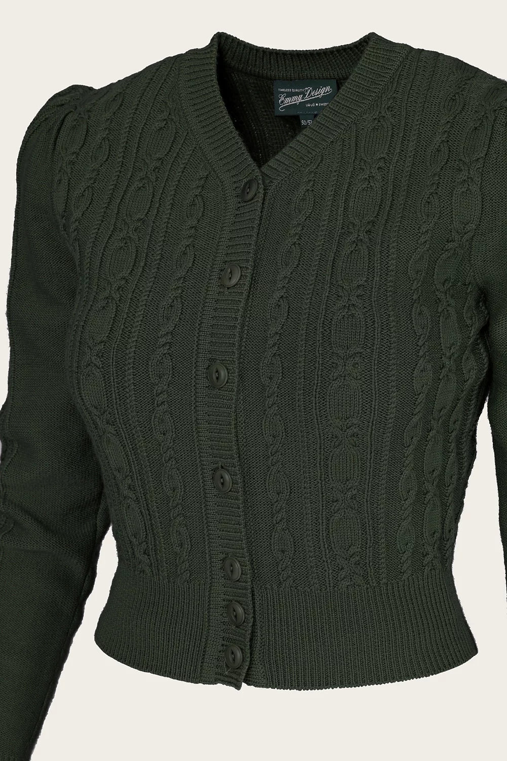 Ice Skater Cardigan pine green melange Detail Knöpfe