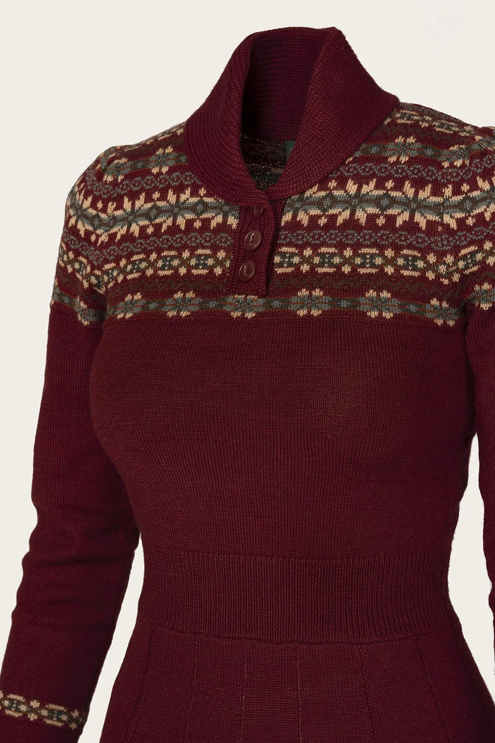 The Fair Isle Knit Dress - maroon mélange wool