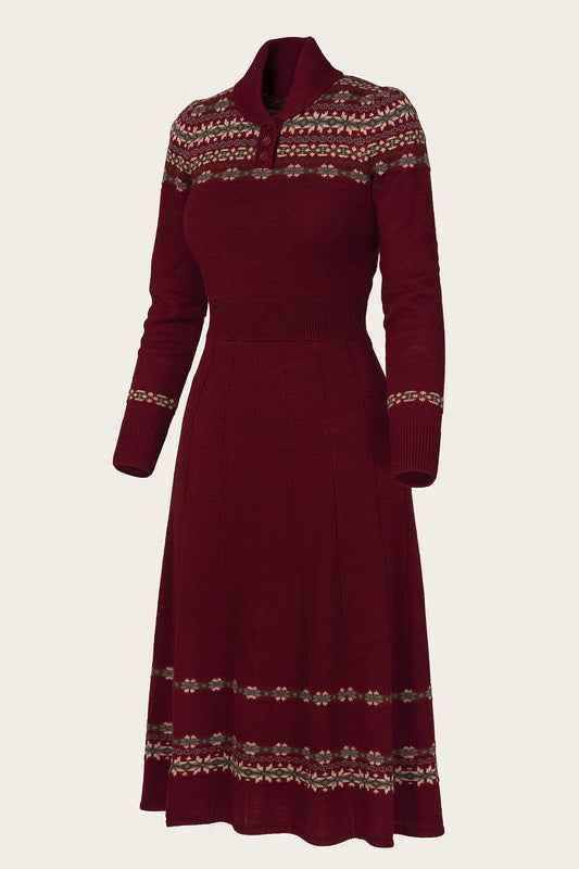 The Fair Isle Knit Dress - maroon mélange wool - Dotty&Dan