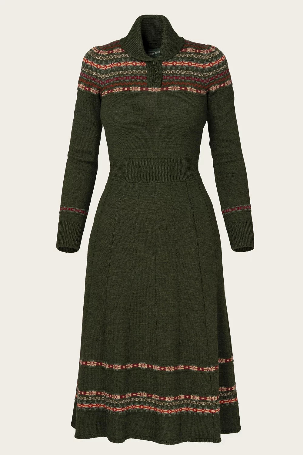 The Fair Isle Knit Dress - Pine green mélange wool - Dotty&Dan