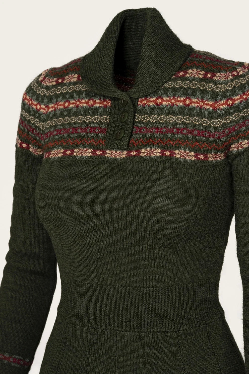 The Fair Isle Knit Dress - Pine green mélange wool