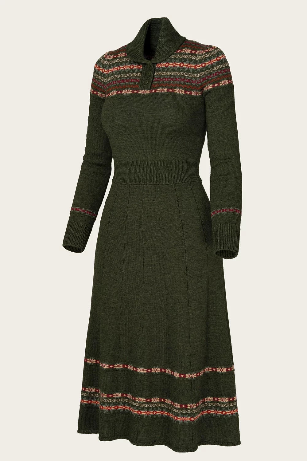 The Fair Isle Knit Dress - Pine green mélange wool - Dotty&Dan