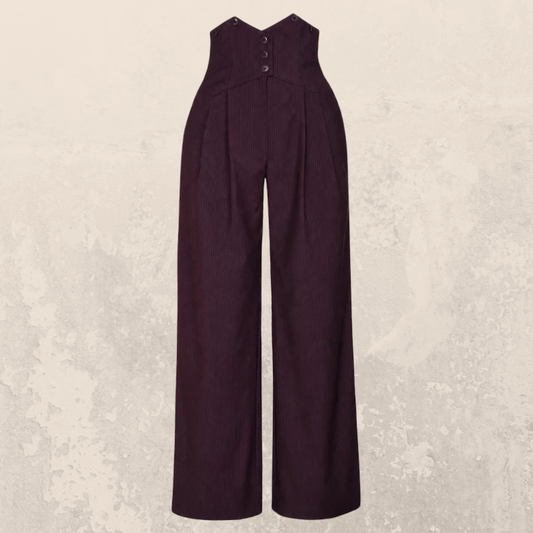 High Waist Marlenehose Plum Pinstripe von emmy design mit extrahohem Spitzbund und weitem Bein