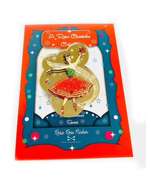 Handgemachte Ballerina-Brosche im 50s Weihnachtsstil
