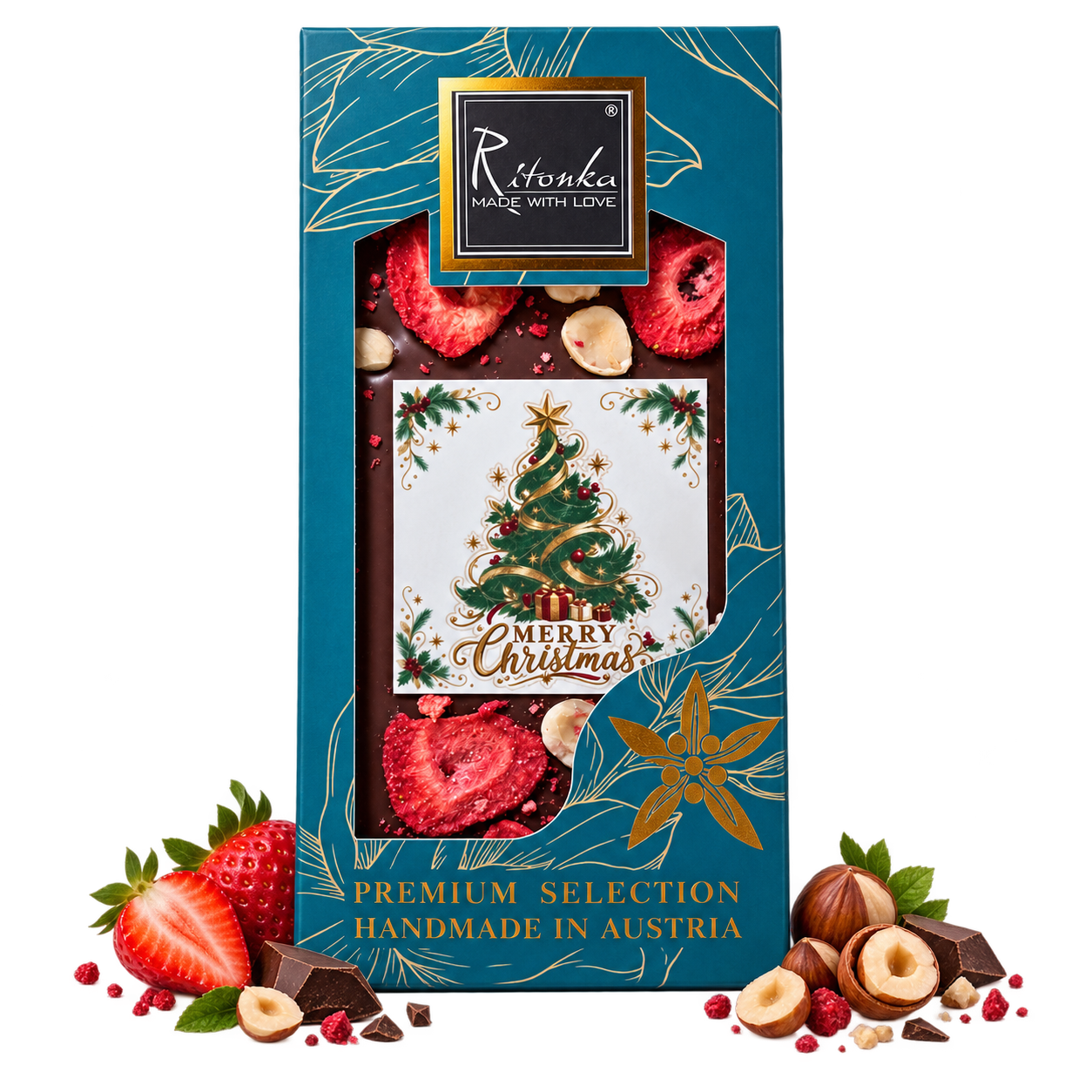 Milchschokolade Weihnachtsbaum – Erdbeere & Haselnuss von Ritonka – Produktfoto