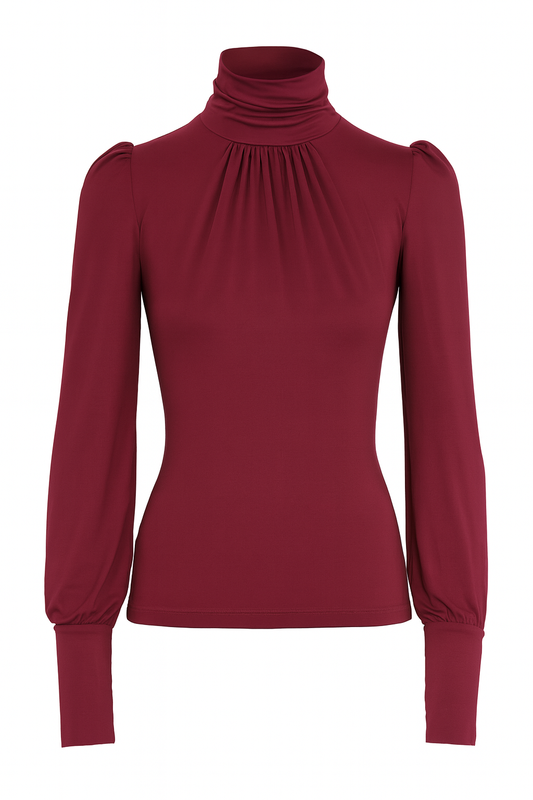 Femkit Shirt Pina Bordeaux – Damen Kragenshirt mit Puffärmeln