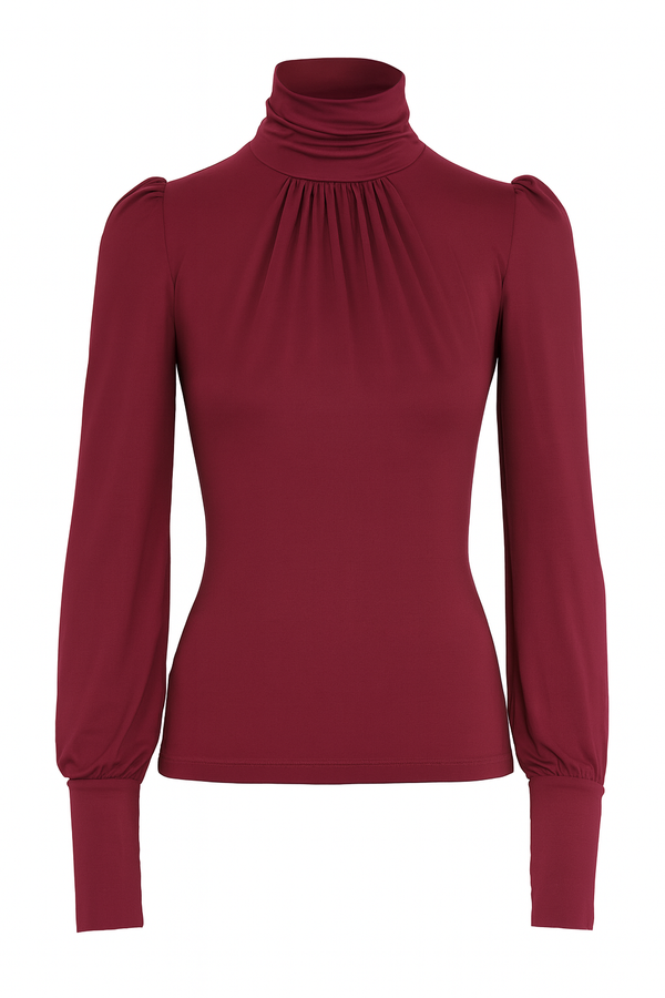 Femkit Shirt Pina Bordeaux – Damen Kragenshirt mit Puffärmeln