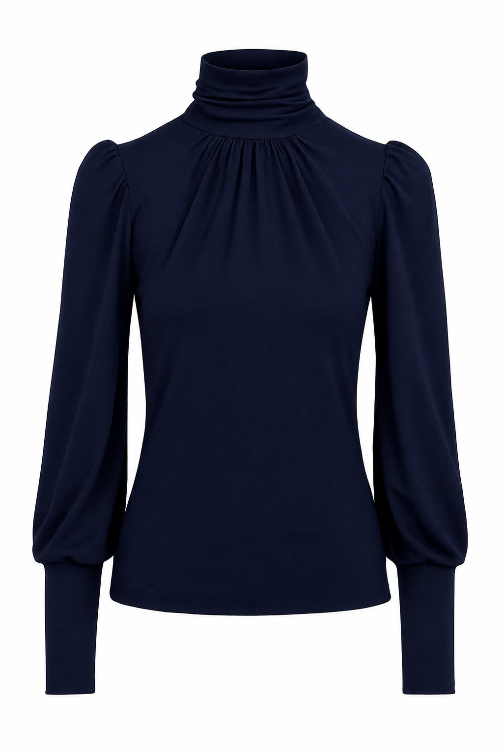 femkit Pina Shirt Navy mit hohem Kragen und Puffärmeln
