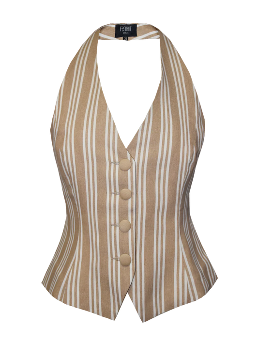 femkit Weste Dash Neckholder Nadelstreifen Beige