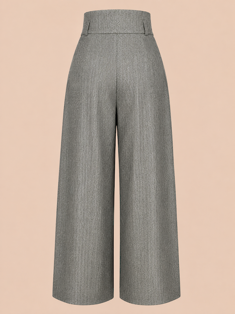 Femkit Betty Marlenehose Herringbone Grey Rückansicht mit hohem Bund und weitem Palazzo-Bein