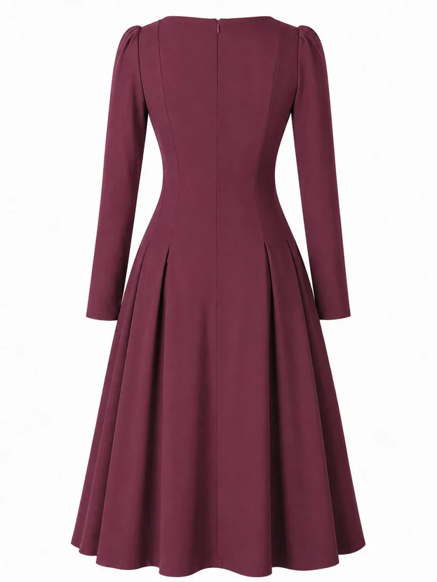 femkit Calypso Kleid Weinrot Rückansicht mit langen Ärmeln
