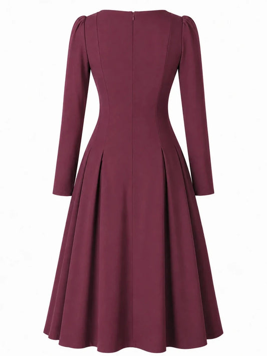 femkit Calypso Kleid Weinrot Rückansicht mit langen Ärmeln