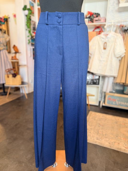 Elegante Damenhose von femkit in Blau mit weiter Silhouette und hoher Taille