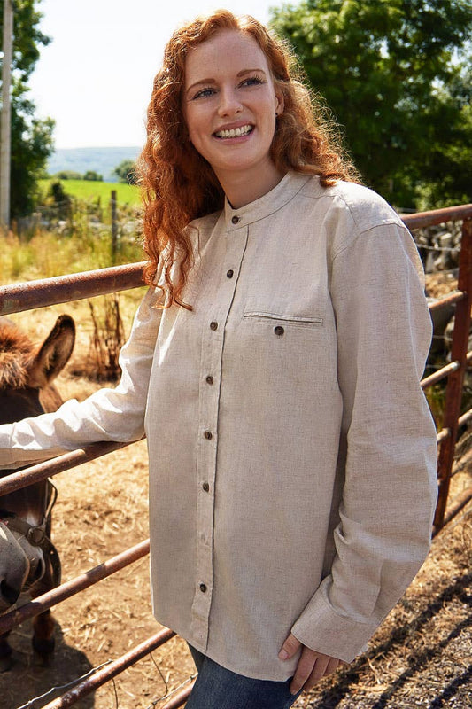 Leinenhemd ohne Kragen, irisches Design - naturbeige - Dotty&Dan