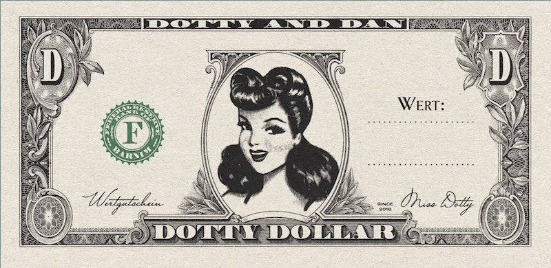 Dotty Dollar Geschenkgutschein Vintage Mode PDF Download