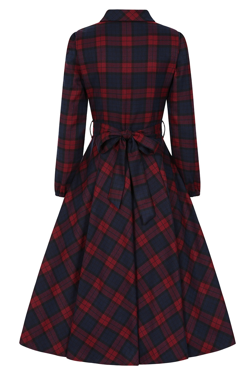Rot-blau kariertes Swing Dress mit Bindegürtel