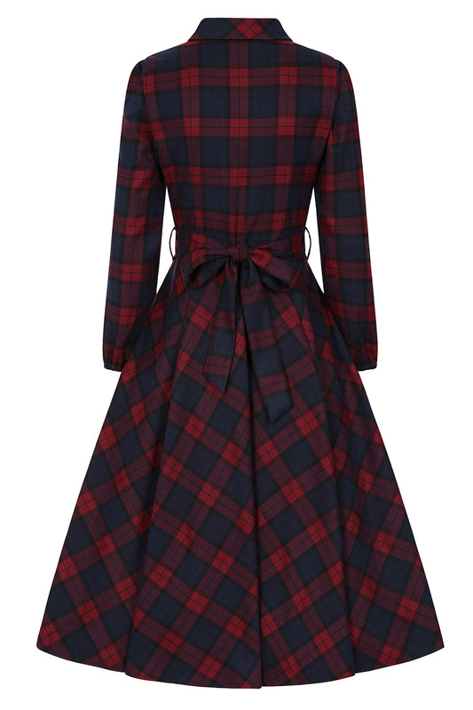 Rot-blau kariertes Swing Dress mit Bindegürtel