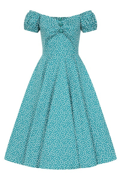 Lila Polka Dot Swing Dress im Vintage Stil