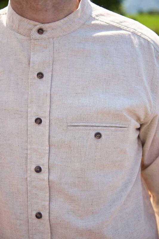 Leinenhemd ohne Kragen, irisches Design - naturbeige - Dotty&Dan