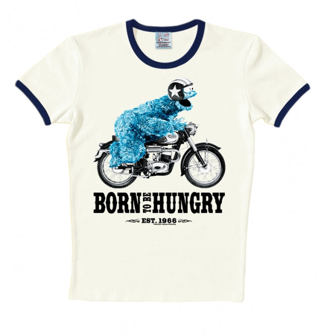 Krümelmonster Ringer T-Shirt Born To Be Hungry creme schwarz Sesamstraße
