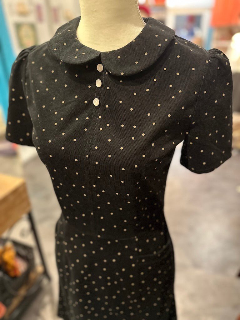 Pan Collar Dress - corduroy dots black/ecru - Dotty&Dan