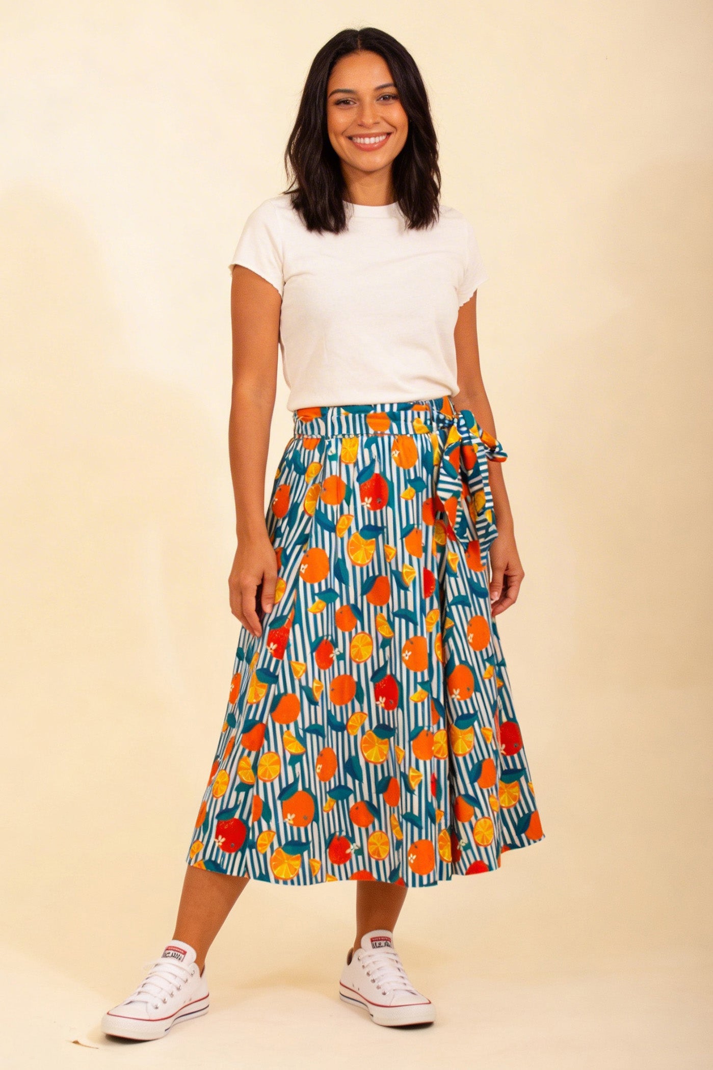 Vintage Rock Damen Orangen Print Midirock Bio Baumwolle