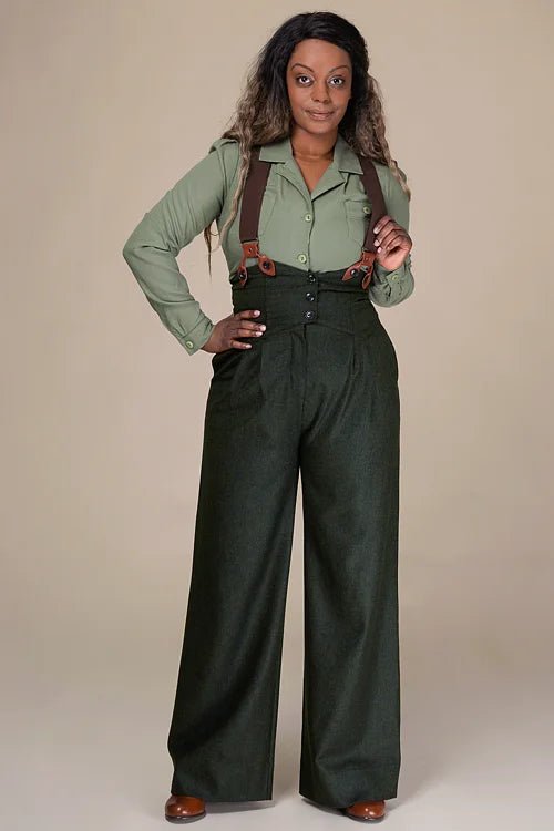 The Miss Fancy Pants Slacks - green herringbone tweed