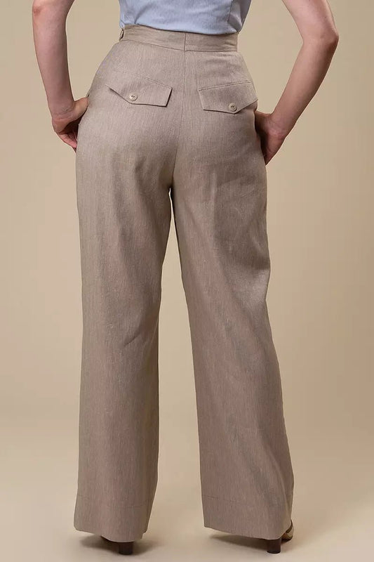 The Sassy Side-adjuster Slacks - sand wide herringbone - Dotty&Dan