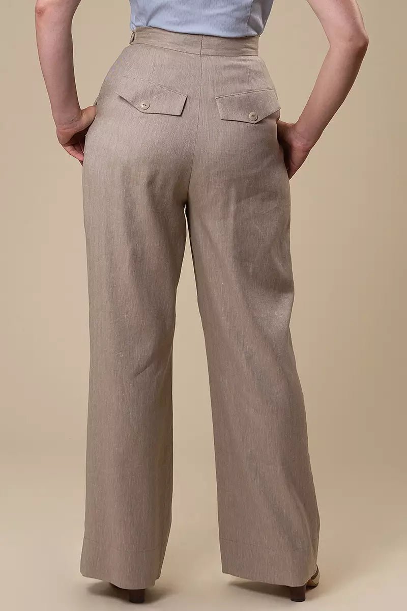 The Sassy Side-adjuster Slacks - sand wide herringbone - Dotty&Dan