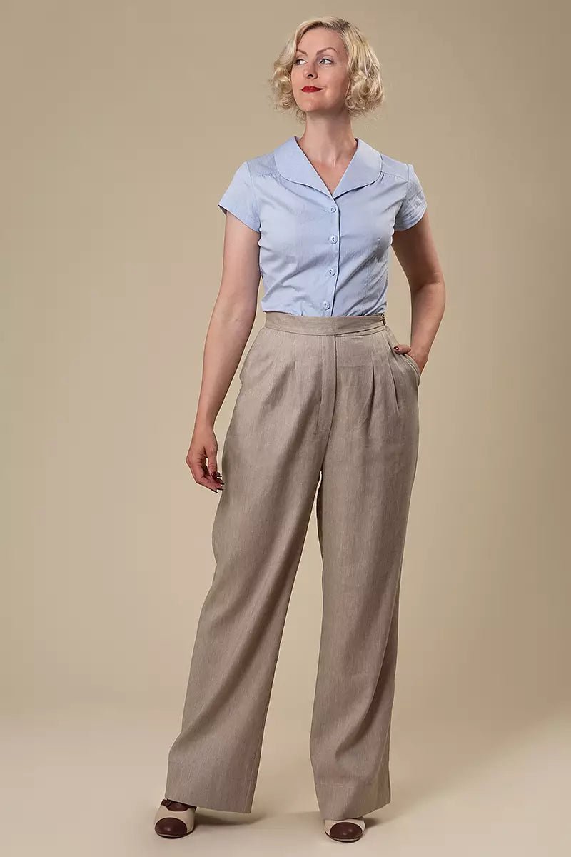 The Sassy Side-adjuster Slacks - sand wide herringbone - Dotty&Dan