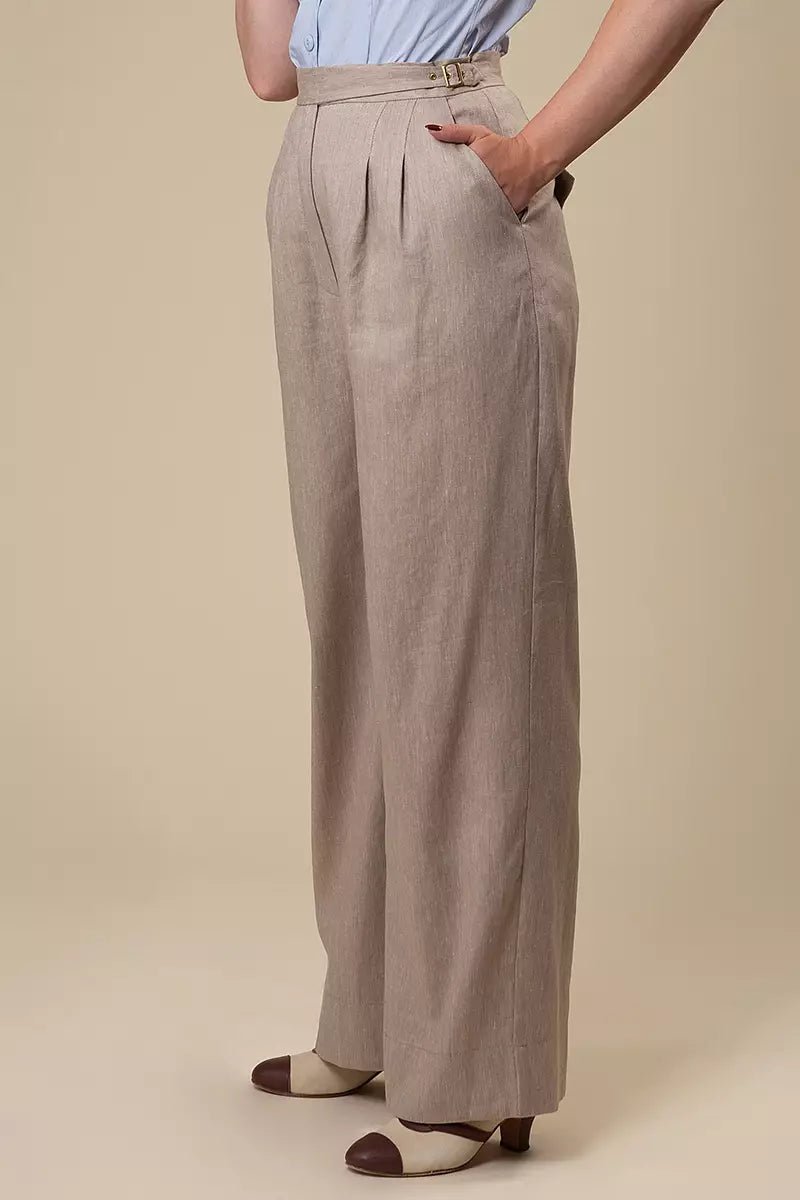 The Sassy Side-adjuster Slacks - sand wide herringbone - Dotty&Dan