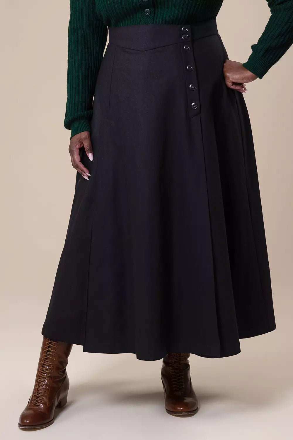 The Secret Split Skirt - black wool blend - Dotty&Dan