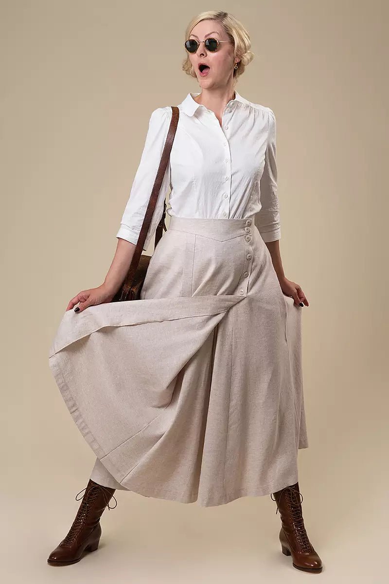The Secret Split Skirt - sand wide herringbone - Dotty&Dan