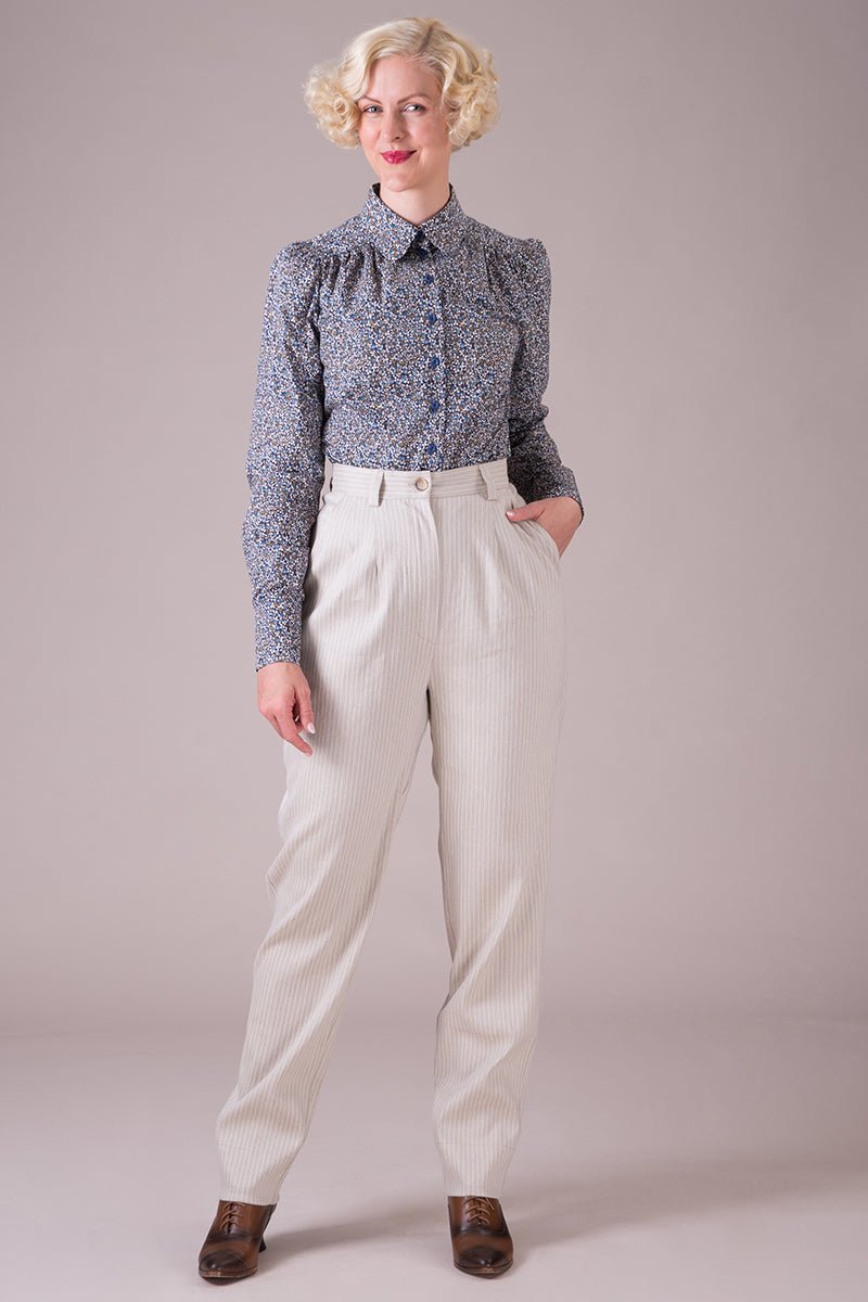 The slender slacks - Natural linen pinstripe - Dotty&Dan